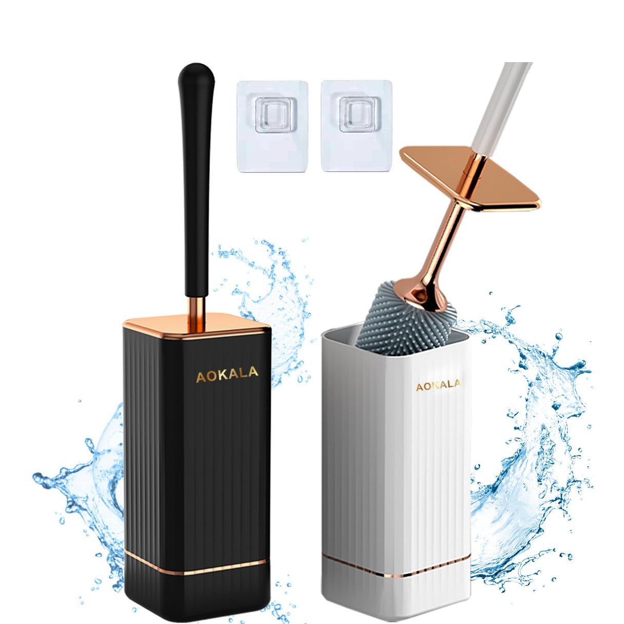 Aokala Toilet Brush and Holder, Elegant Silicone Toilet Bowl Brush Set with Ergonomic Long Handle, Modern Bathroom Decor Cleaning Accessories, Durable, Deep Cleaning Christmas gifts/Halloween gifts! - Black & White